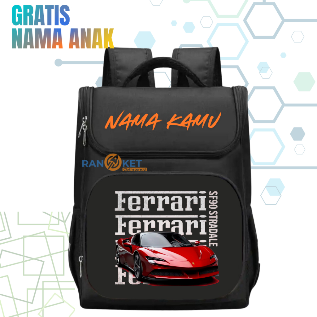 Super Car I Tas Ransel Sekolah Anak TK/SD Mobil Balap Ferrari I Tas Sekolah Anak SD/TK Mobil Balap F