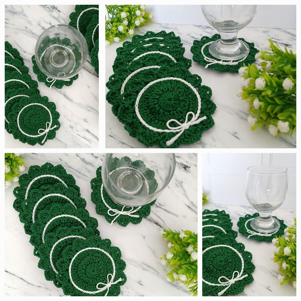 Coaster Rajut| Tatakan Gelas Rajut| Coaster Motif Pita