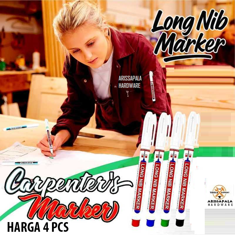 

4 pcs Spidol Tukang Nib Marker Alat Tulis Penanda Spidol Warna Long Nib Head Marker Multifungsi