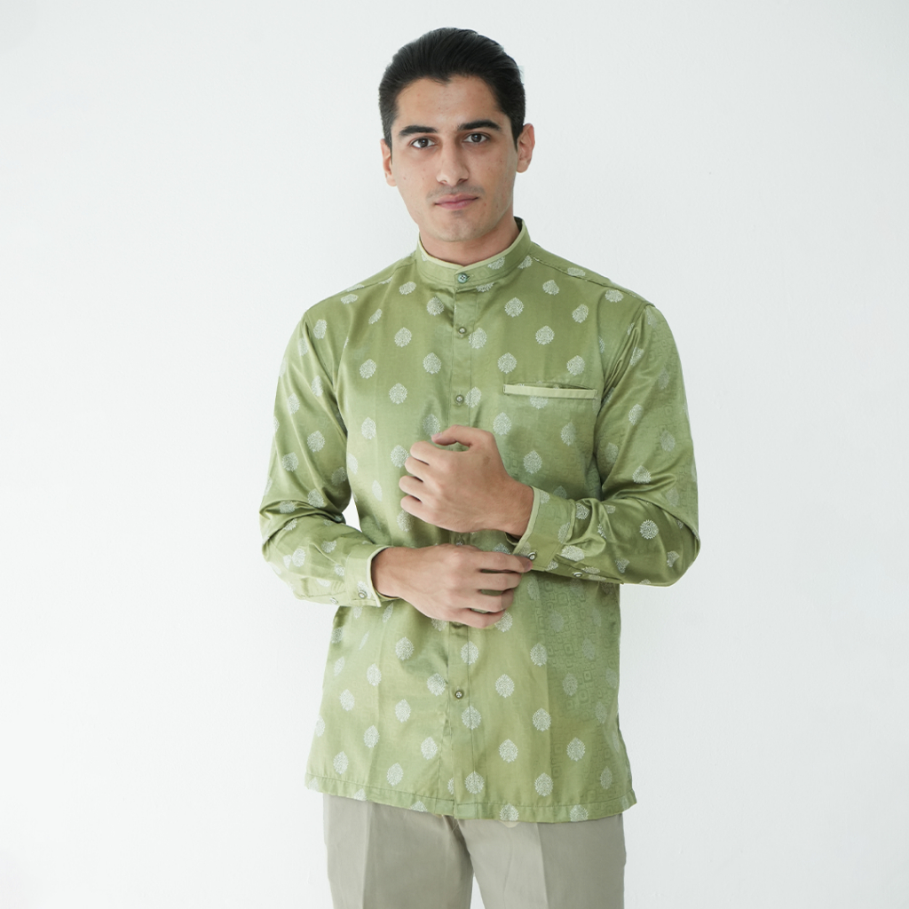 Casella Baju Koko Pria Lengan Panjang | Baju Koko Batik Syam 9982 Army