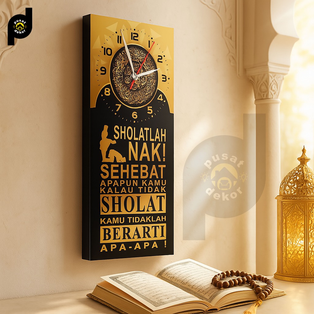 Jam Dinding Islami Sholatlah Nak | Hiasan Dinding ruang tamu Tempel Tembok Solatlah nak