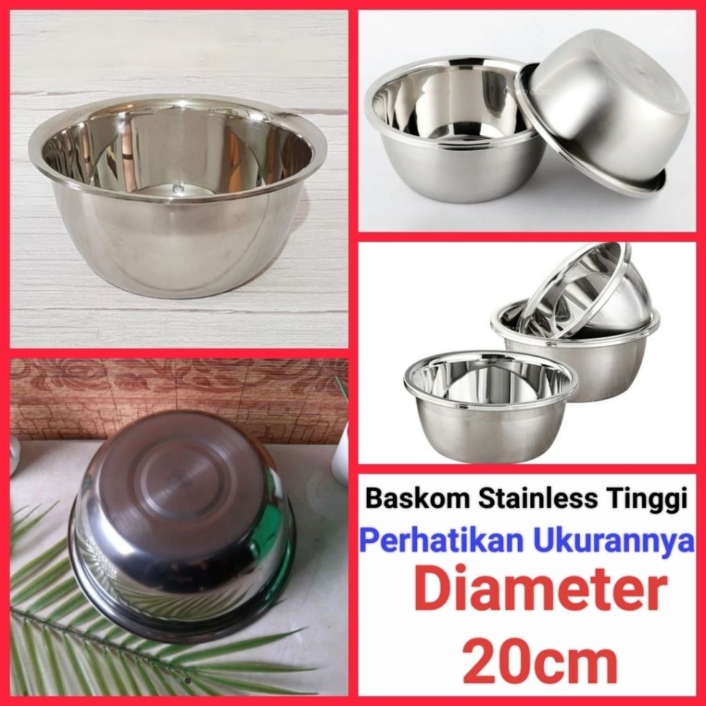 baskom stainless tinggi baskom stainless bulat diameter 20cm