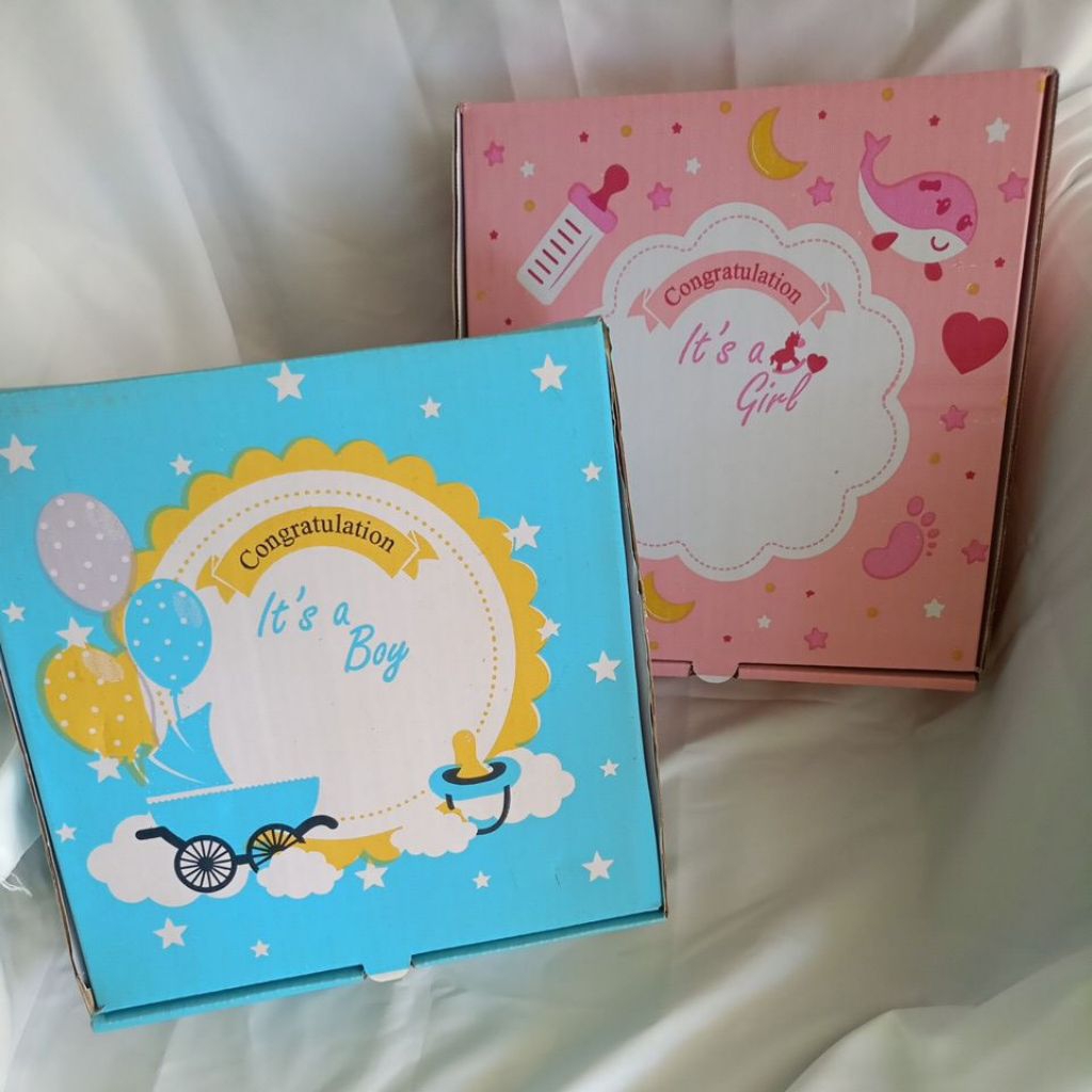 

KOTAK HAMPERS PERSEGI, KOTAK KADO BAYI 24x24x7 KARDUS, ITS A BOY IT'S A GIRL