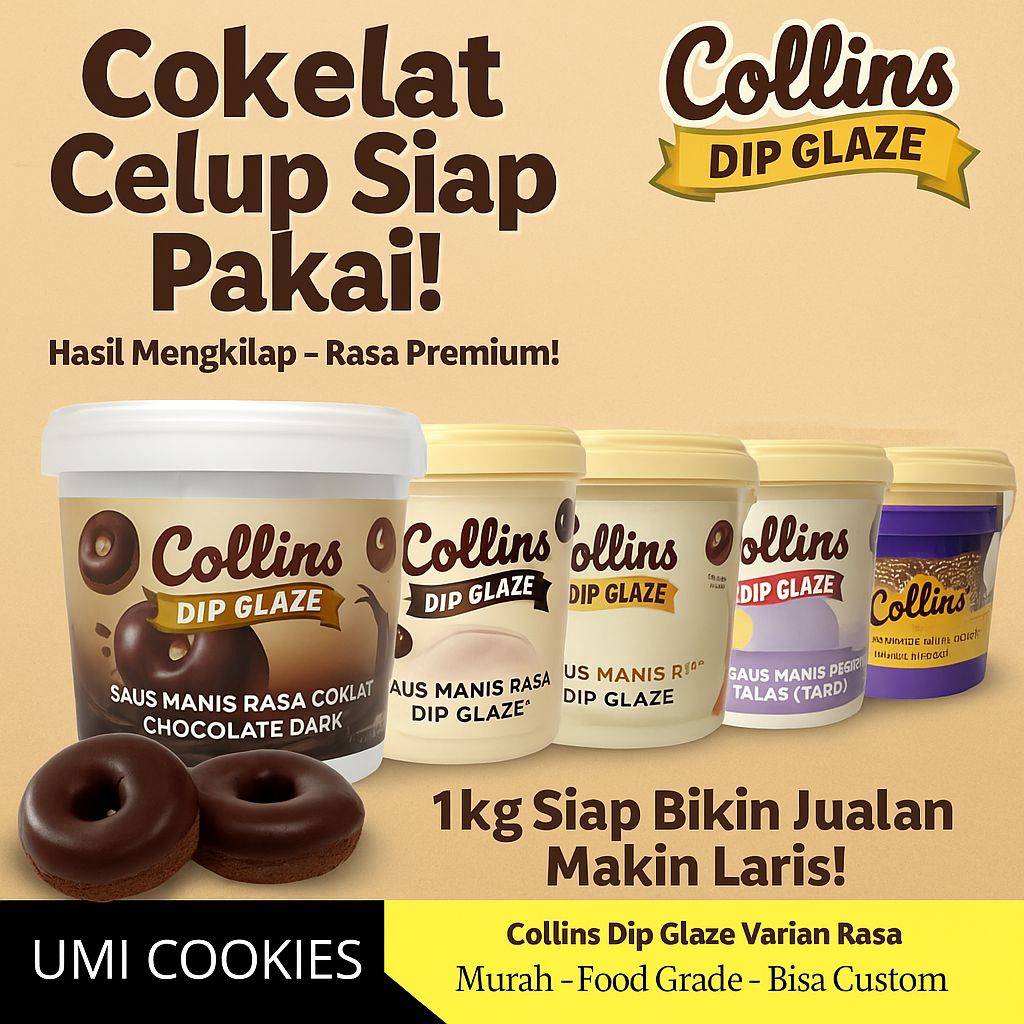 

Collins Dip Glaze 1KG / Cokelat / Taro / Strawberry / Choco Crunchy - Saus Celup Donat Food Grade dip glaze collins, coklat celup donat, topping dessert, pasta coklat, bahan kue, glaze kekinian