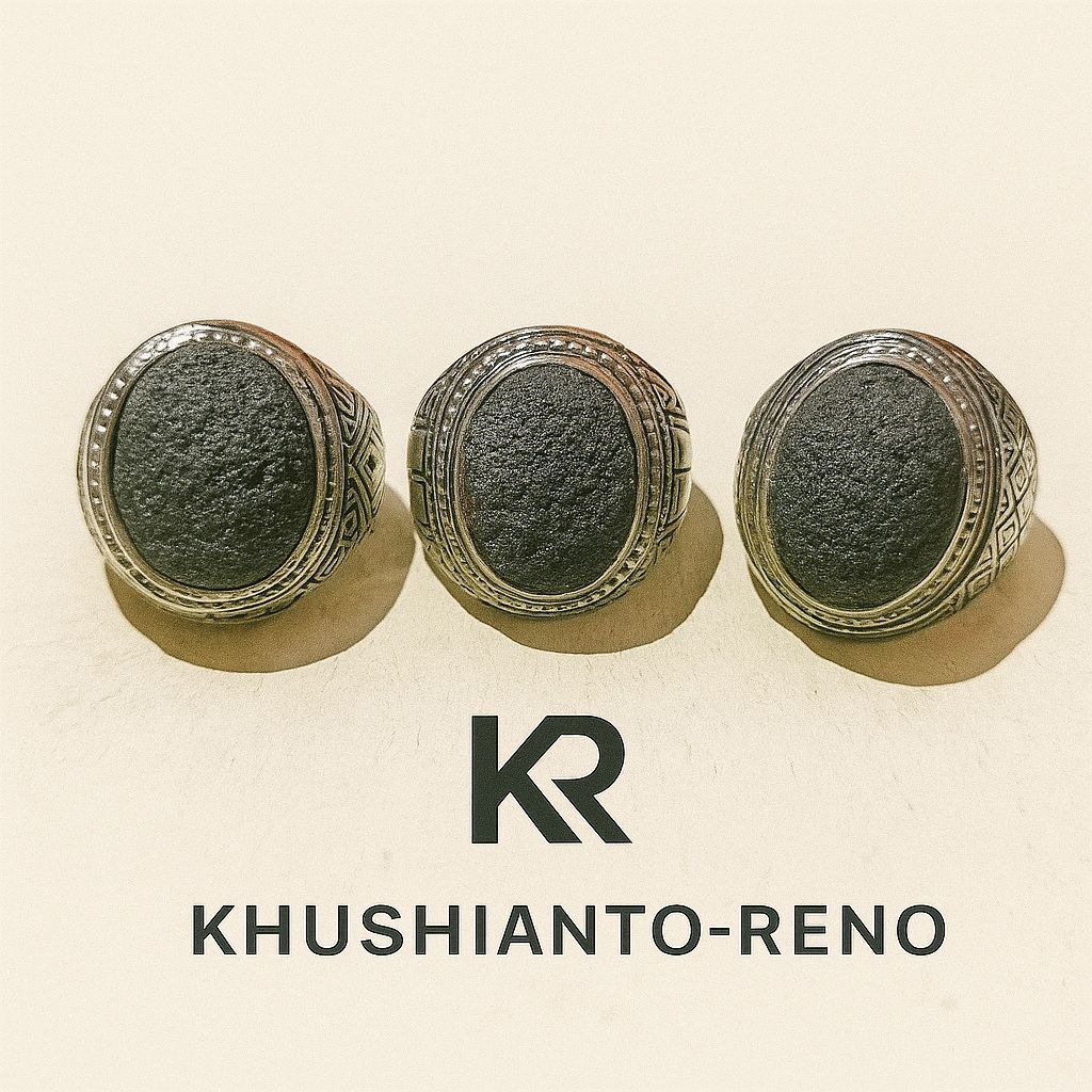 Cincin Batu Badar Besi Semeru Selonata Hitam Asli Tekstur Alami Ring Alpaka Ukir Pria