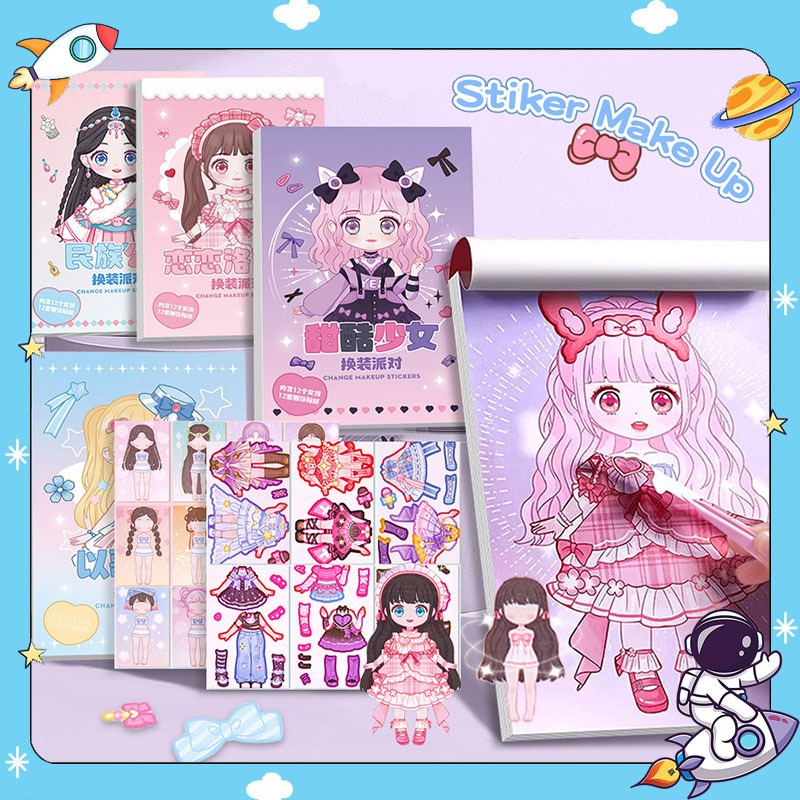 Congraazt Mainan Diy Sticker Kartun Change Make Up Princess Sticker Book