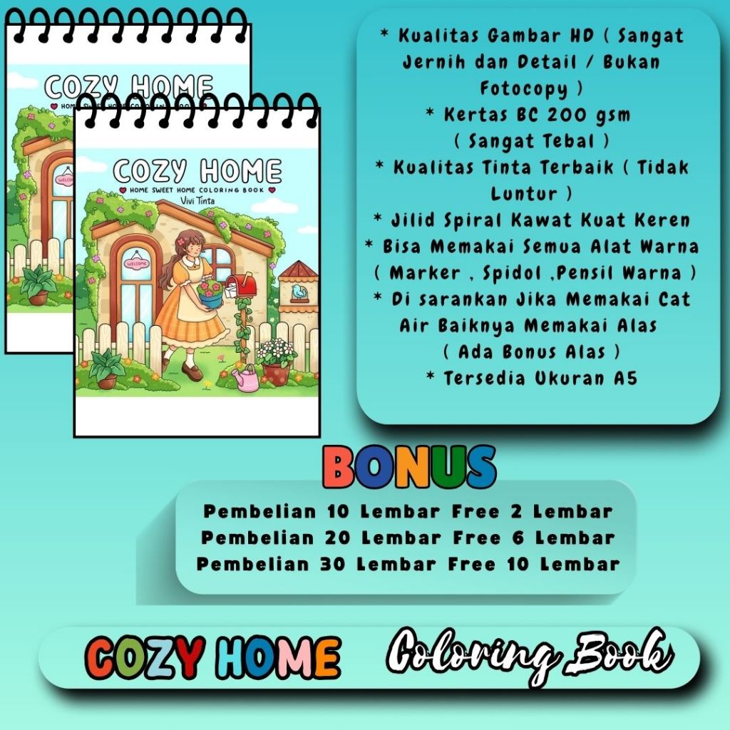 

COZY HOME Coloring Book Buku Mewarnai Kertas Tebal 200 gsm Tema Bagus Kualitas Gambar HD Jernih A4 A5