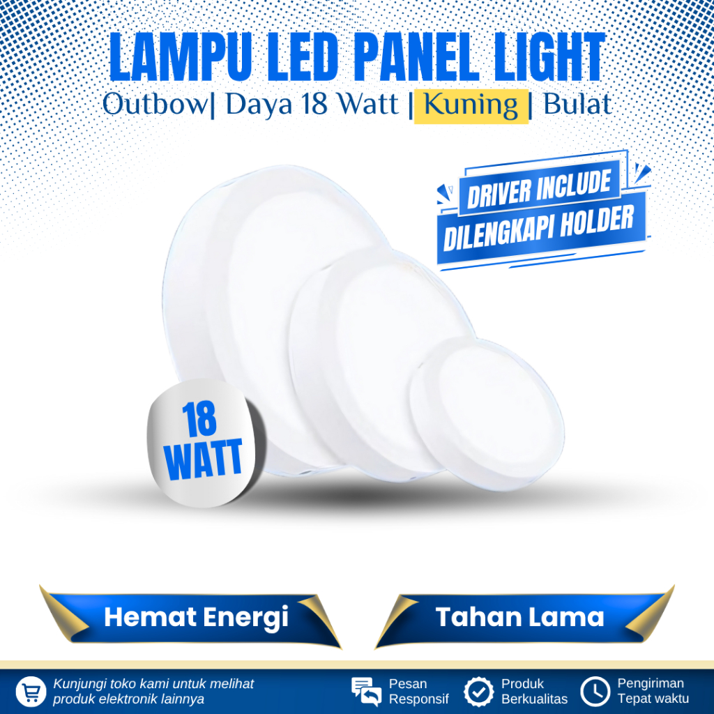 LAMPU DOWNLIGHT LED OUTBOW 18 WATT BULAT CAHAYA KUNING LAMPU LED PANEL LIGHT 18 WATT OUTBOW BULAT