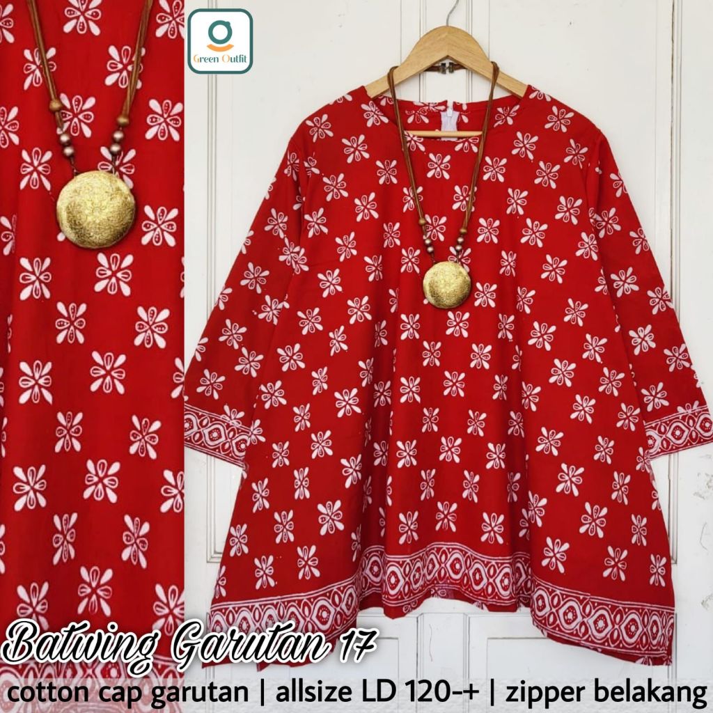 Garutan17 batwing atasan wanita jumbo all size ld 120 katun cap merah putih agustusan kemerdekaan