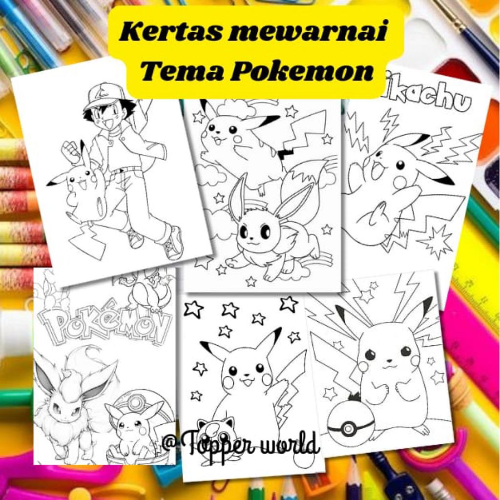 

20 LEMBAR KERTAS MEWARNAI ANAK TEMA POKEMON (READY LANGSUNG KIRIM)