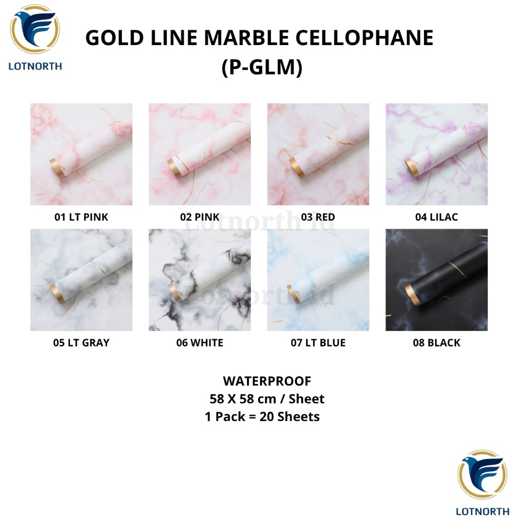 

[1 pack] P-GLM / Kertas Buket Bunga / Wrapping Paper Cellophane / Gold Line Marble Cellophane / Kertas Bunga Buket Semi Transparan Lis Emas Motif Marmer Marble/ Flower Paper Craft / Kertas Celopen / Plastik Bunga