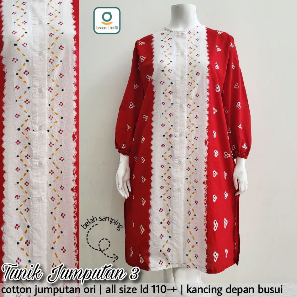 Jumputan3 tunik atasan baju wanita jumbo allsize ld 110 katun batik busui merah putih agustusan 2025