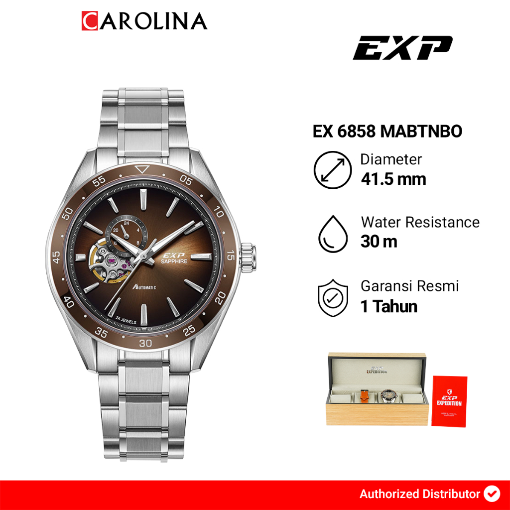 Jam Tangan Pria Expedition Exp Chronograph Exp EX 6858 MABTNBO Brown Dial Silver Stainless Steel Str
