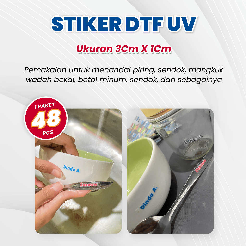 

Stiker Custom Nama UV DTF 48pcs Tahan Air Timbul untuk Barang Anak & Perabot Rumah Piring, Sendok, Gelas, Botol dan lainnya