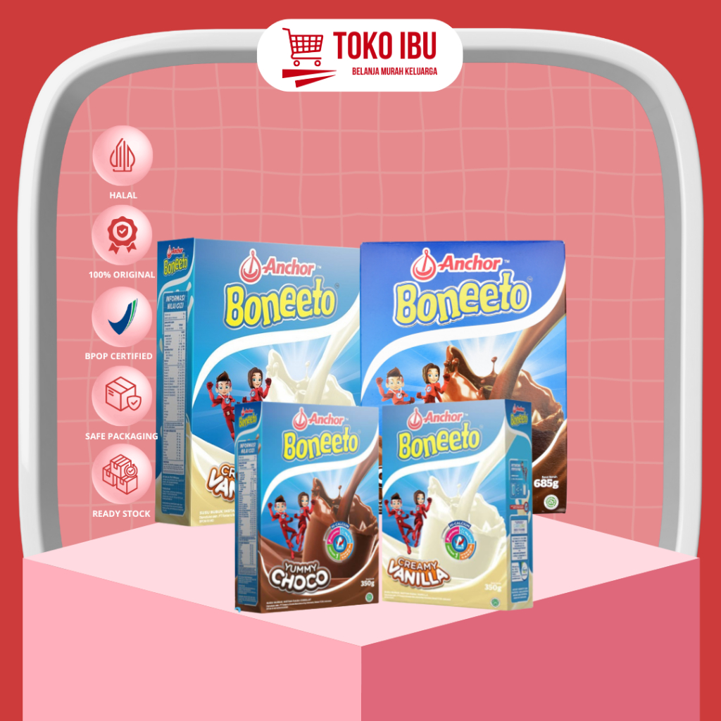 

Boneeto Susu Bubuk Pertumbuhan Anak Creamy Vanilla| Yummy Choco 350gr 685gr