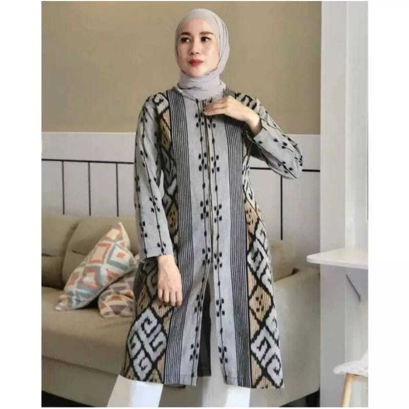 Tunik Tenun Jepara - Tunik Etnik - Baju Tenun Blose - Atasan Wanita - Tunik Kekinian -Baju Tenun Abu