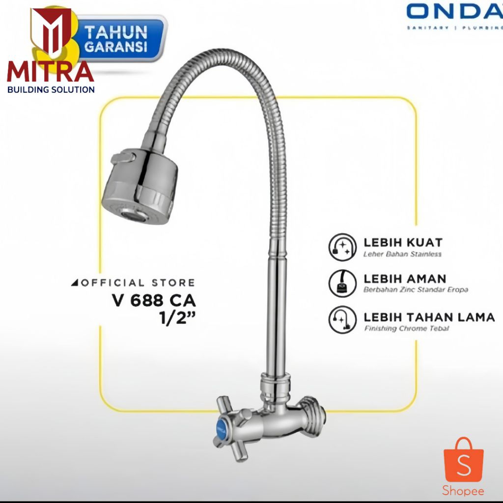 Onda Kran Dapur V 688 CA Tembok 1/2 Inch / Kran Angsa Tembok V 688 CA Onda