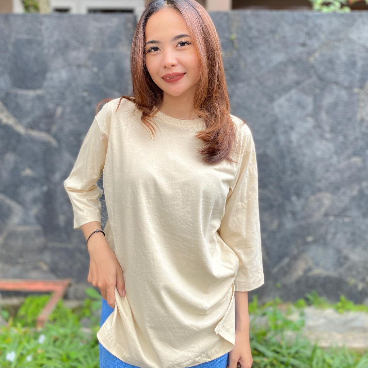 KAOS | BAJU | ATASAN | KAOS OVERSIZE WANITA | BAJU KAOS | OVERSIZE POLOS WARNA CREAM | ILINE_SHOP