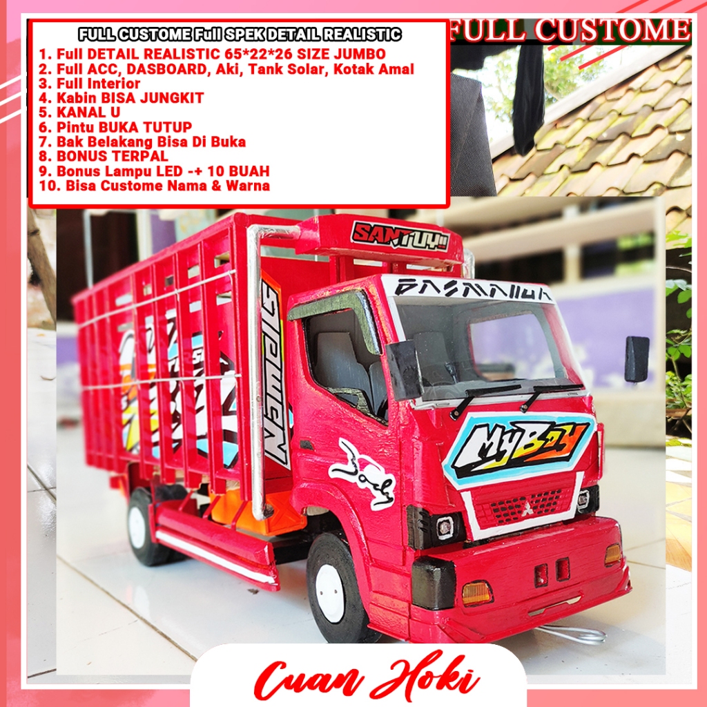 CUAN HOKI MAINAN TRUK OLENG HEREK SPESIAL FULL CUSTOME LAMPU TERPAL MAINAN MINIATUR TRUK BISA SPEK D