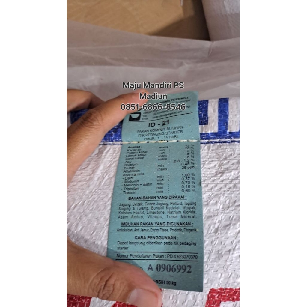 Qweena1 Pakan Anak Bebek Entok Kecil Dod Starter Tinggi Protein 20% Sinta Id-21 Terbaik (1Kg)