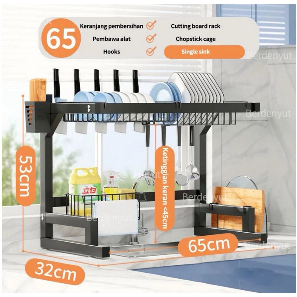 Rak Piring Rak Wastafel Stainless Steel Rak Penyimpanan Dapur Rak Pengering Piring Rak Cuci Piring D