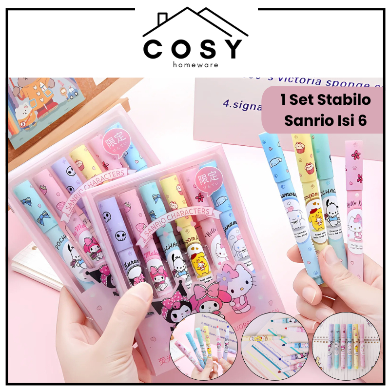 

COSY 6 PCS 1 Set Stabilo Anak-anak Pastel Cantik Kuromi Melody Hello Kitty / Stabilo Karakter Kartun Sanrio Highlighter Lucu / Stabilo Warna Motif Kartun