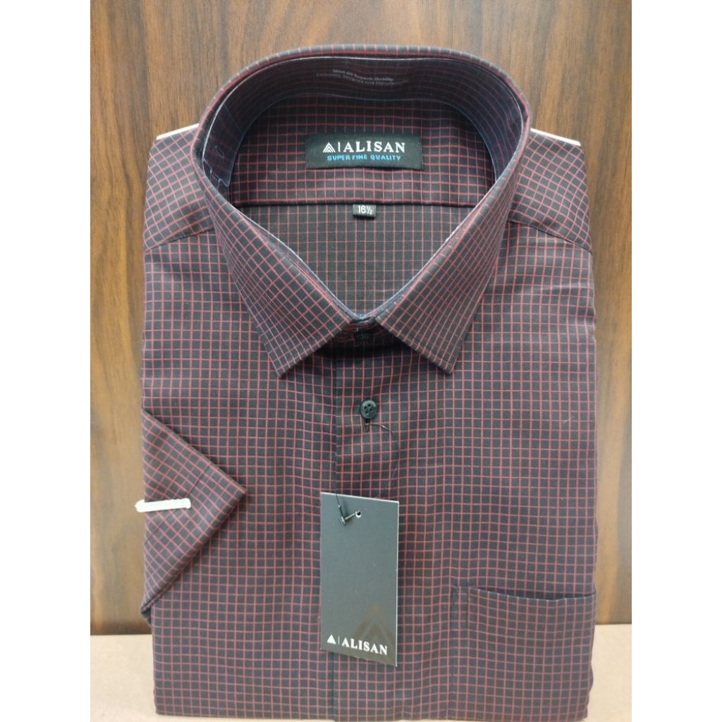 KemejaAlisan Motif Kotak Maroon Size 16,5-17, 5