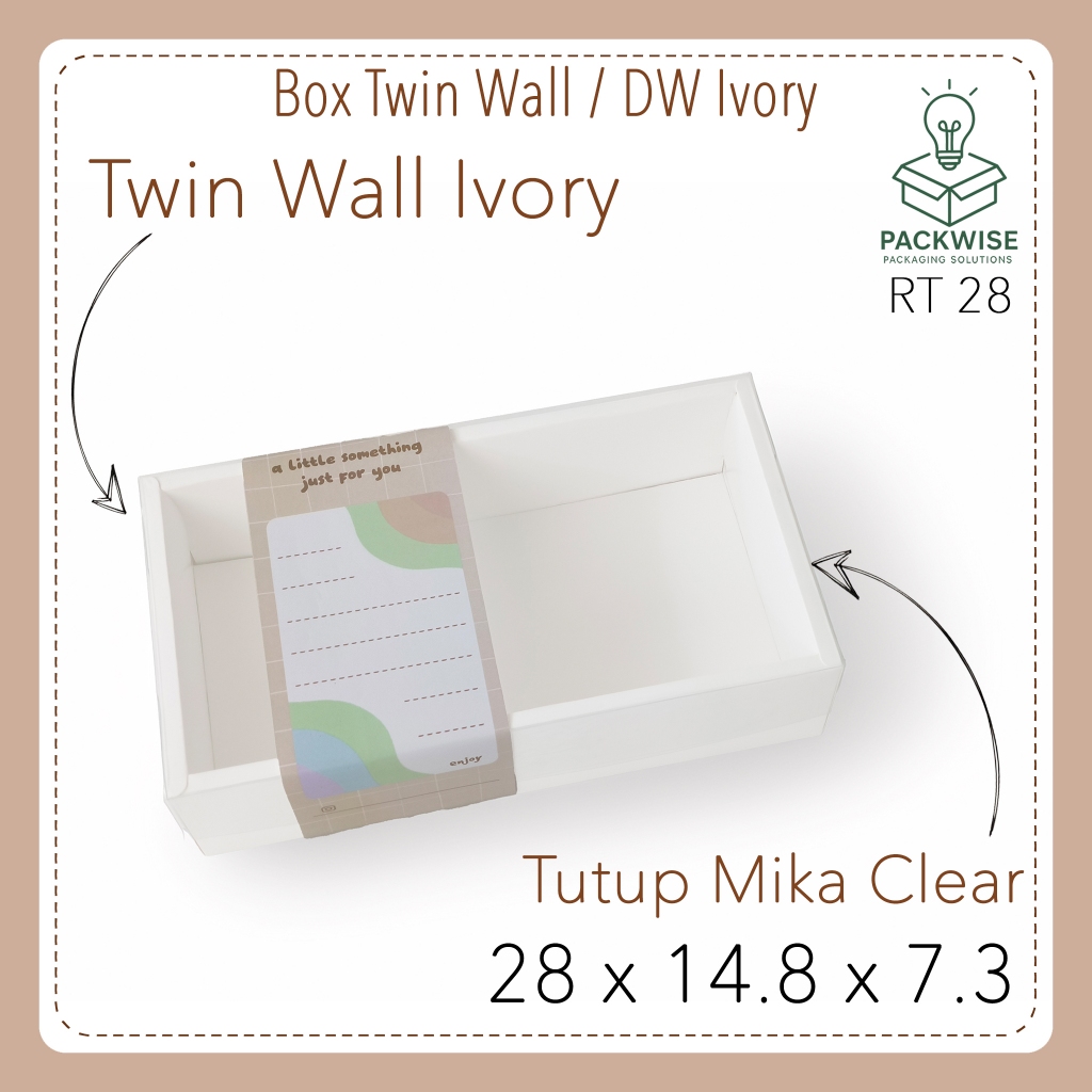 

Box Twin Wall / DW / Double Wall Ivory Putih + Tutup Mika Clear + Opsi Belt - 28x14.5x7.3 cm - Cake Kue Kering Hampers