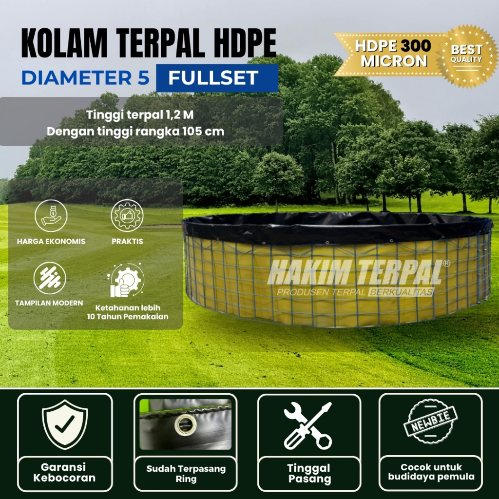 Kolam Terpal Bulat Fullset Diameter 5 tinggi 1,2 Meter Bahan HDPE Geomembrane 300 Micron|Kolam terpa