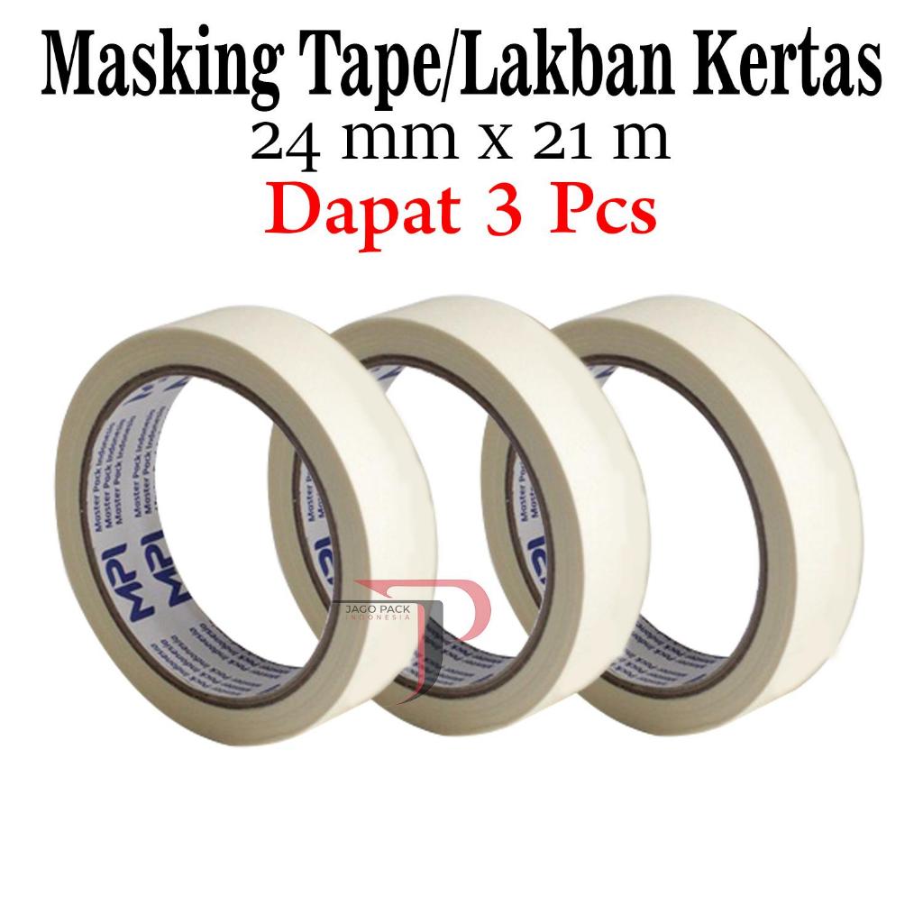 

3 PCS - Lakban Kertas 24mm x 21 Meter - Masking Tape 24mm x 21 M