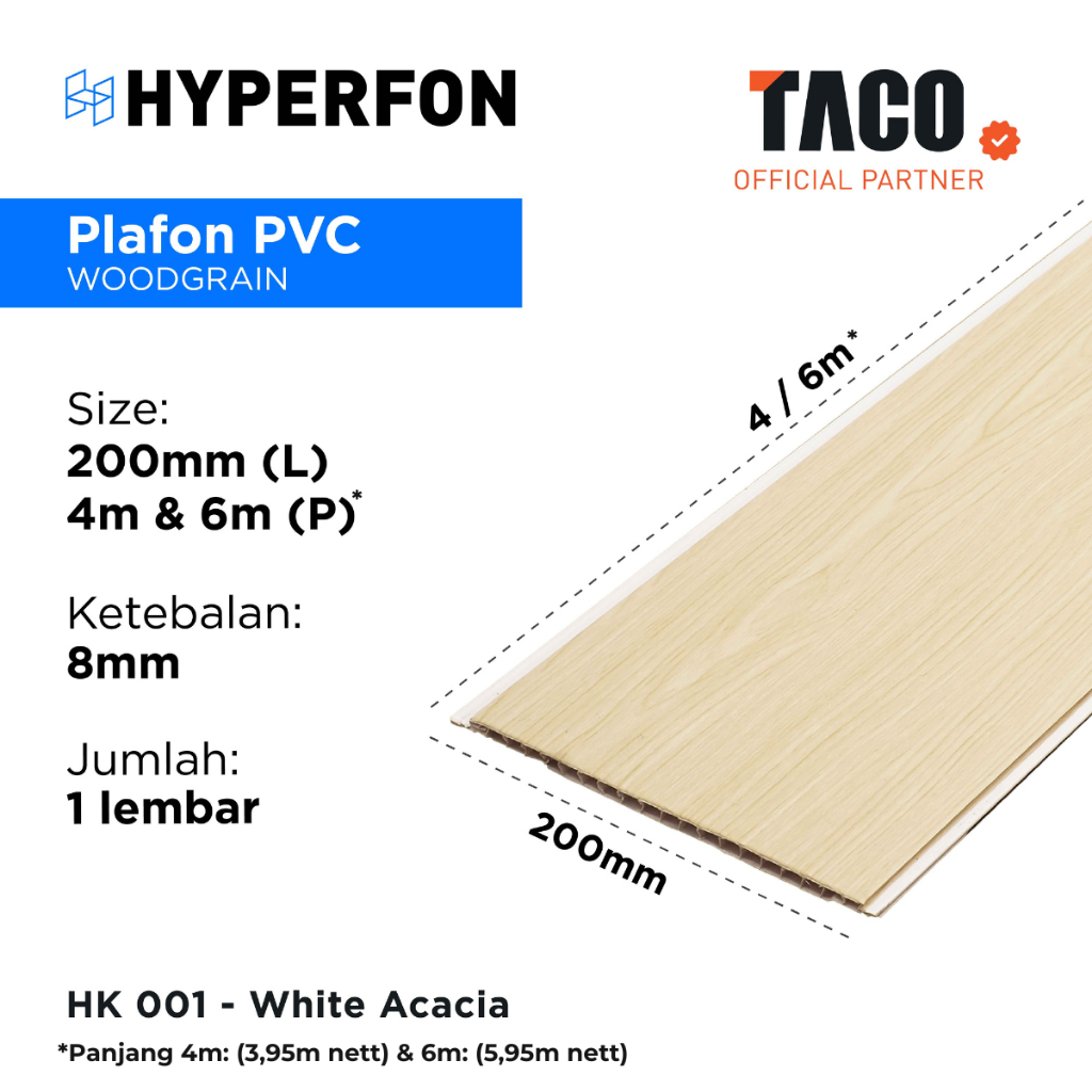 Plafon TACO Hyperfon plafon PVC Harga per lembar 6m