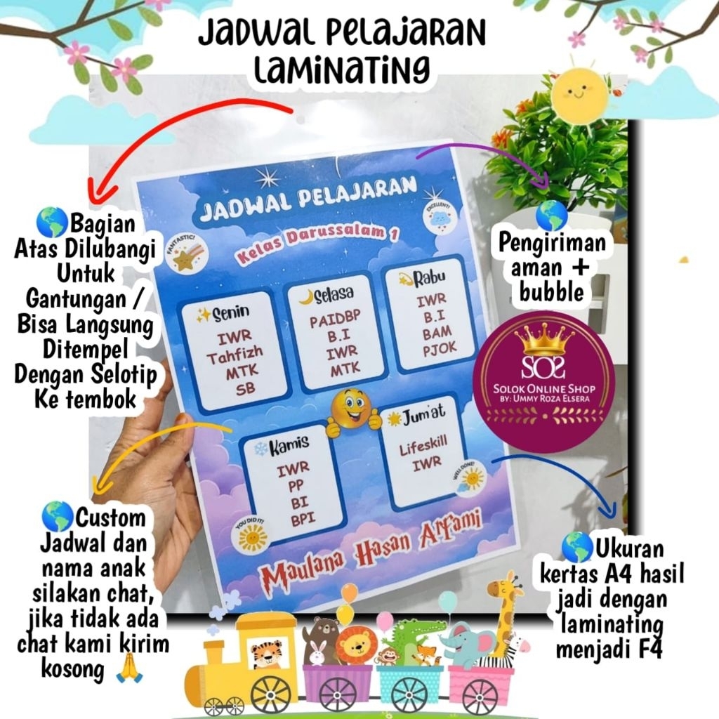 Jadwal Pelajaran Laminating Custom | Jadwal Piket Kelas Anti Air
