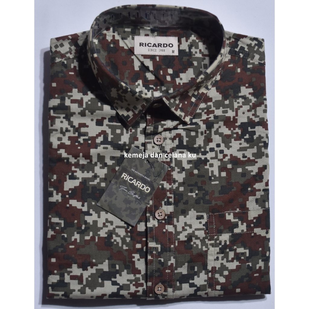 Kemeja Pria RICARDO Lengan Pendek Hijau Motif Abstrak LSE 07 #Kemeja Murah