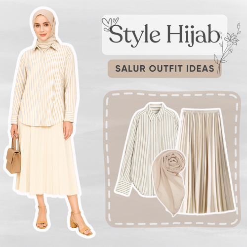 TerbaruOneset hijabstyle Ootd casual|Style salur premium|Kemeja Salur+Rok Plisket+Hijab Square