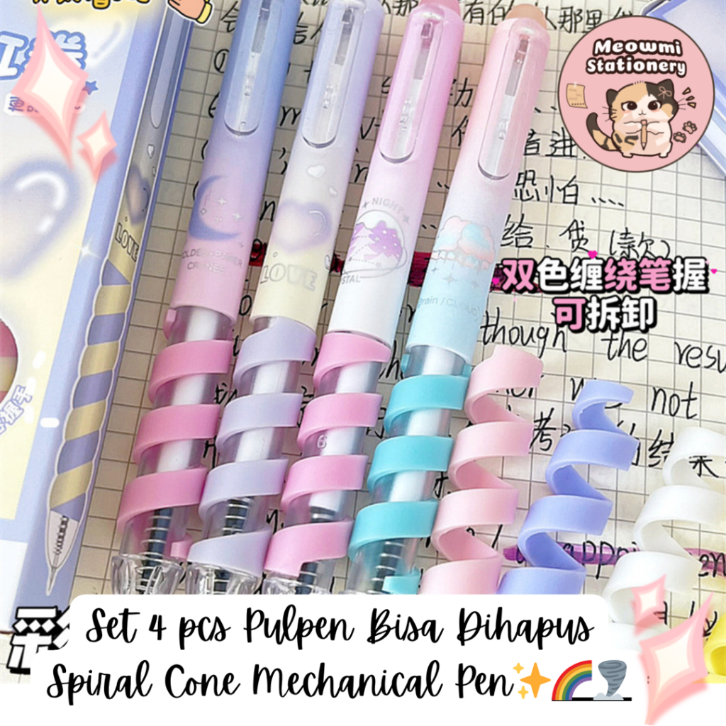 

4pcs Pulpen Bisa Dihapus Erasable Unik Rainbow Macaron Spiral Cone Tip ST PN0399