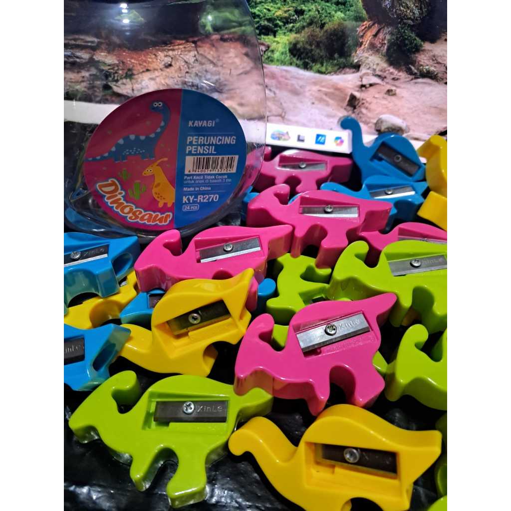 

[ATMS] JUAL 1 PCS Rautan Peruncing Pensil. Sharpener Toples KARAKTER Dino. Rautan Murah (1 BIJI)
