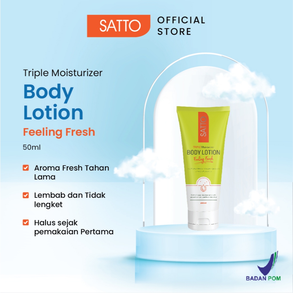 Satto Feeling Fresh Body Lotion 50g – Triple Moisturizer, Feeling Fresh, Melembapkan & Tidak Lengket