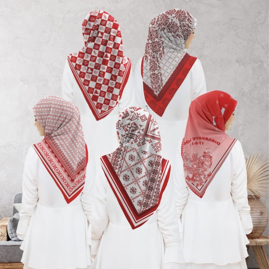 HIJAB MERAH PUTIH/HIJAB SEGI EMPAT MERAH PUTIH/KRUDUNG EDISI KEMERDEKAAN MERAH PUTIH