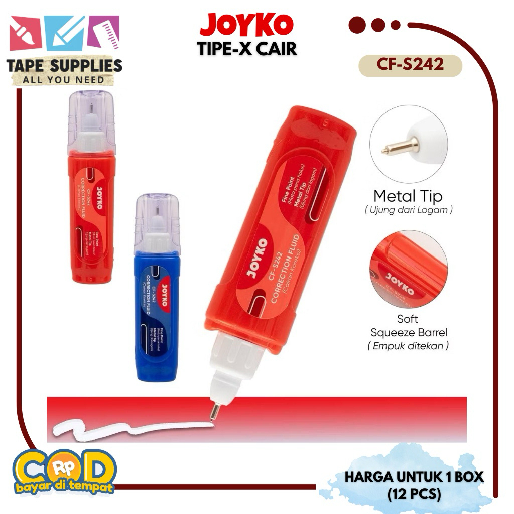 

(12 PCS) Tipe-x / Tipex Cair Correction Fluid JOYKO CF-S242 / Cairan Koreksi / Penghapus Koreksi