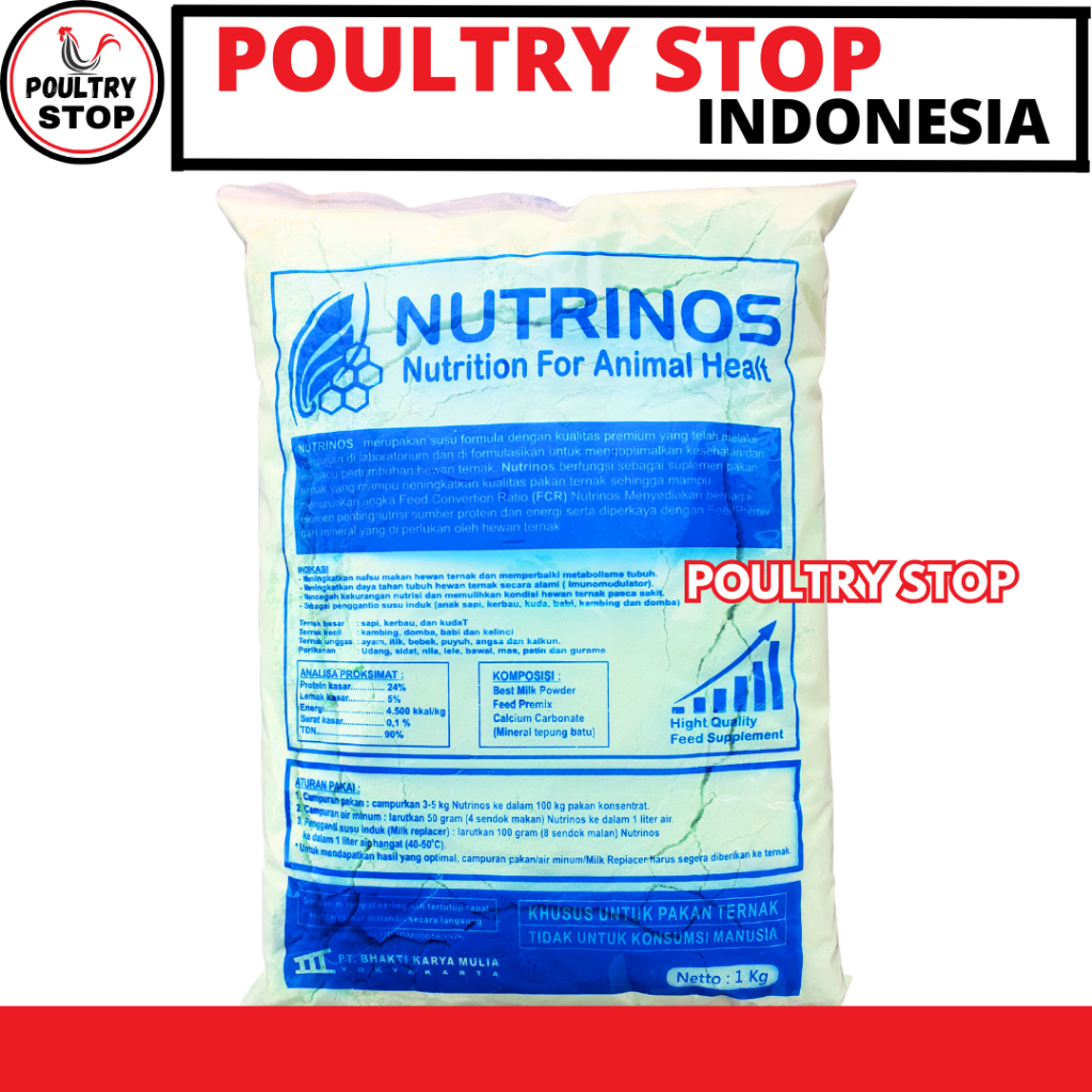 NUTRINOS 1 KG - Susu Hewan Premium Ternak Sapi Kerbau Kuda Kambing Ayam Ikan Udang Rayfat Lactomax