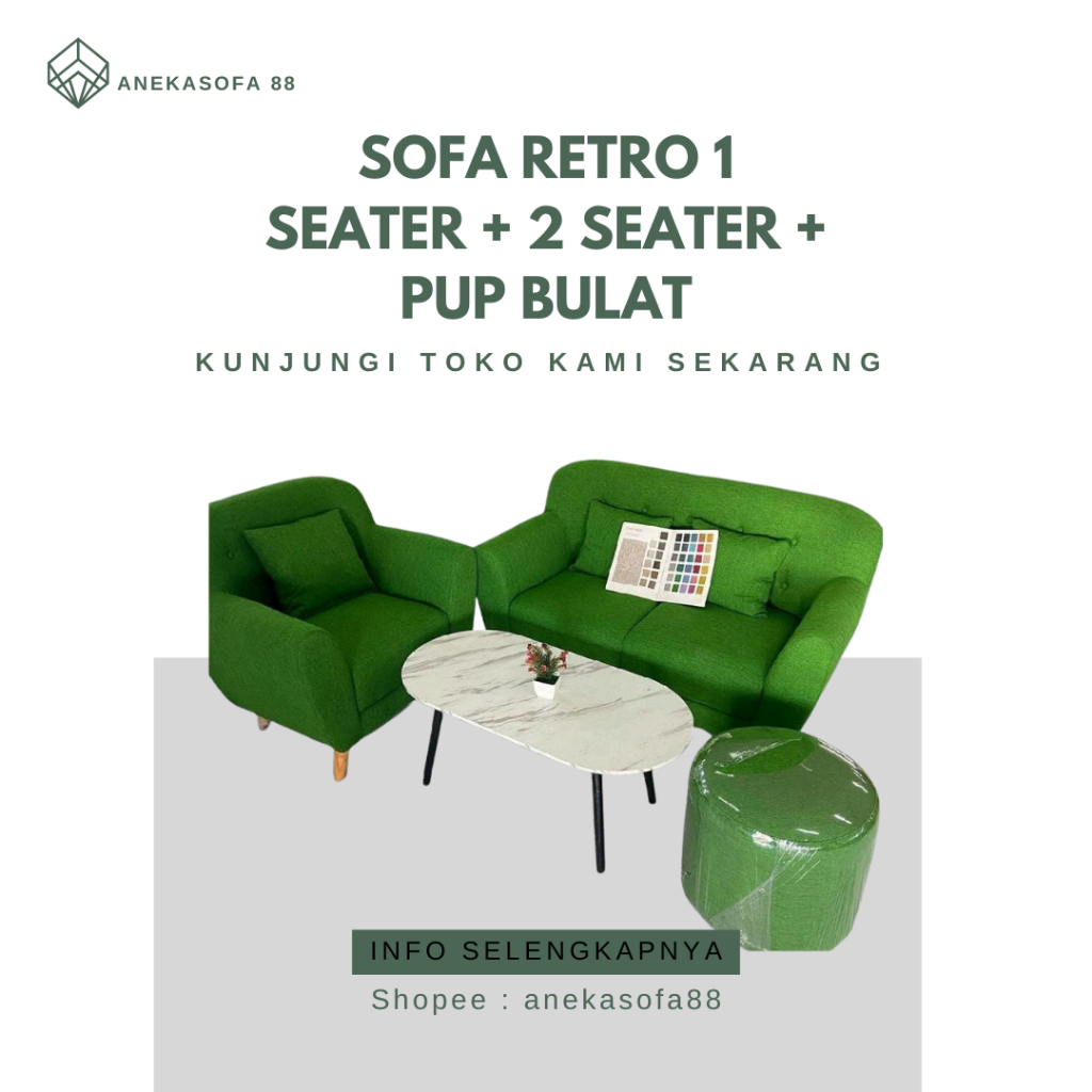 Sofa Retro 1 Seater + 2 Seater + Pup Bulat