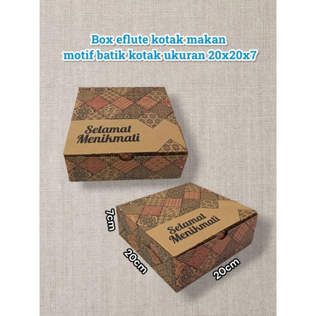 Box eflute kotak makan motif batik kotak uk 20x20x7 (isi 50pcs)