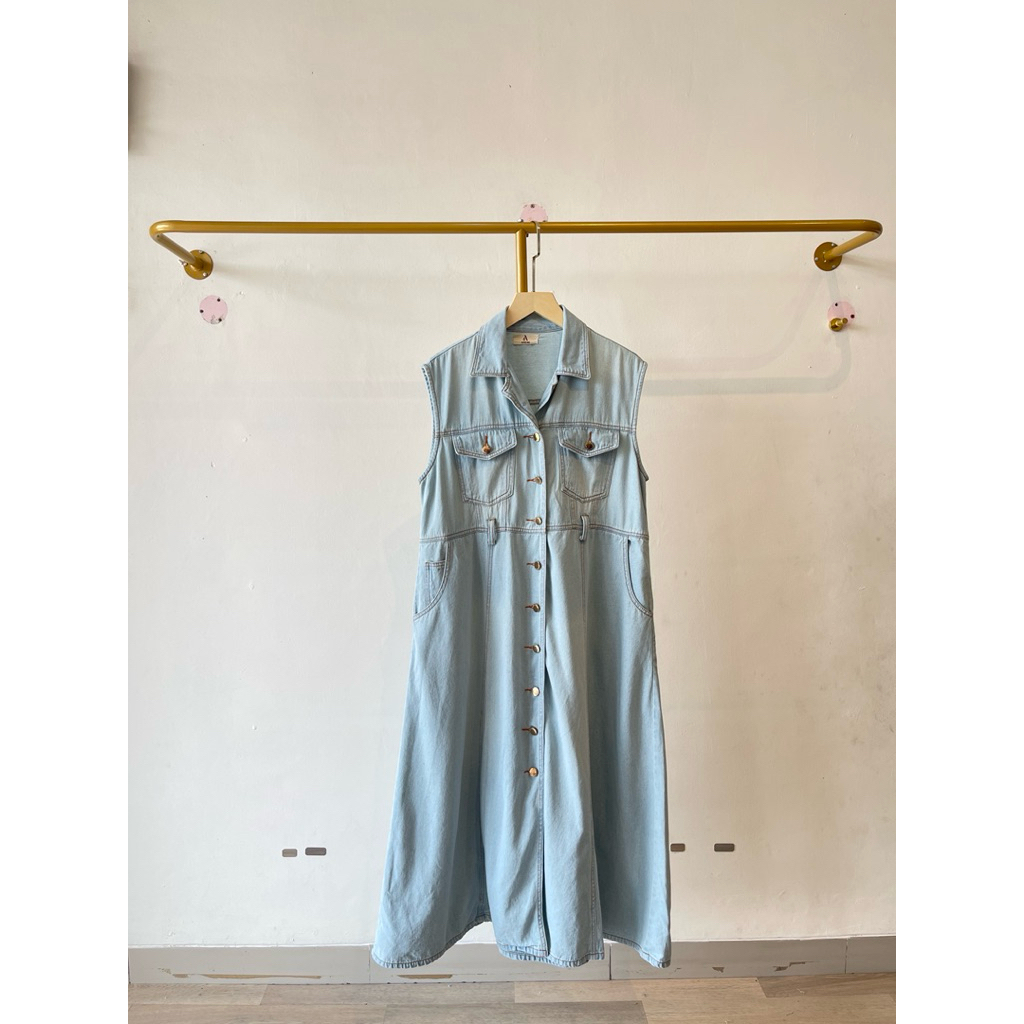 Midi Dress Vest Jeans Wanita / Midi Dress Vest  Jeans Wanita