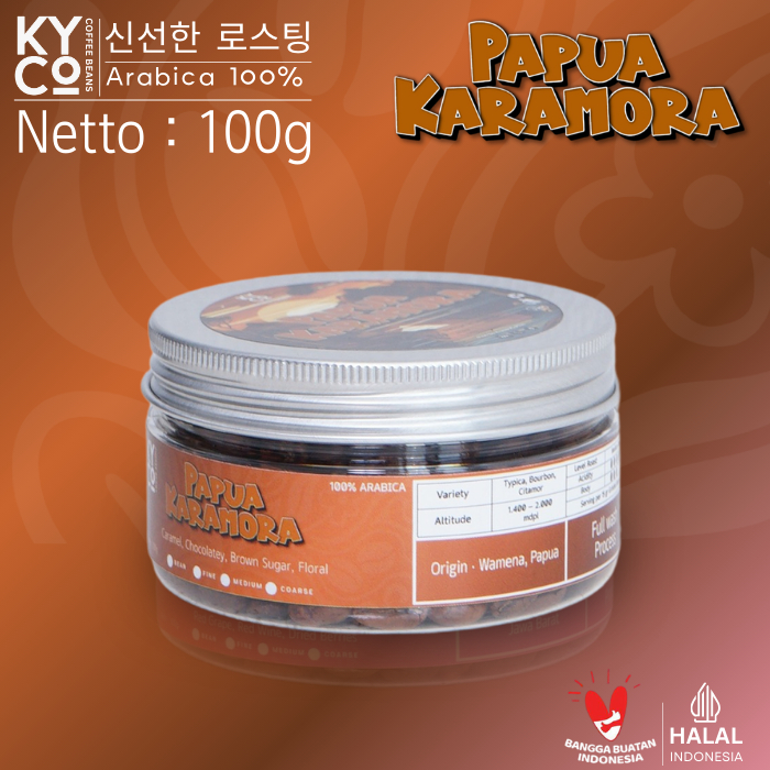 

Biji Kopi Arabika Papua Karamora 100 gram - Full Wash Grade 1 | Roast Beans | Brewing | Medium Roast | Fillter | Blend Kopi | Kiyowo Coffee Roastery