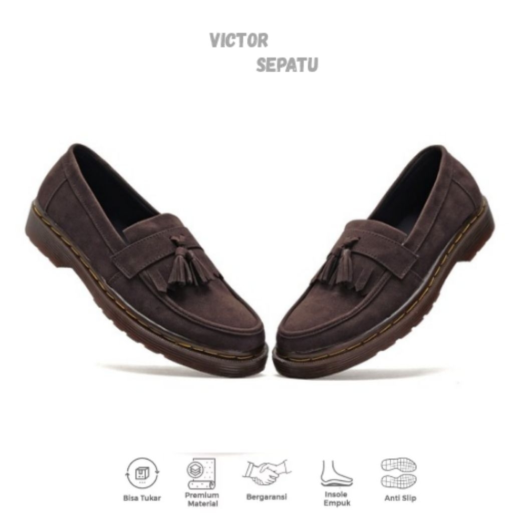 Victor Alonso Brown - Sepatu Slip On Formal Pria Pantofel Kerja Kantor Kuliah