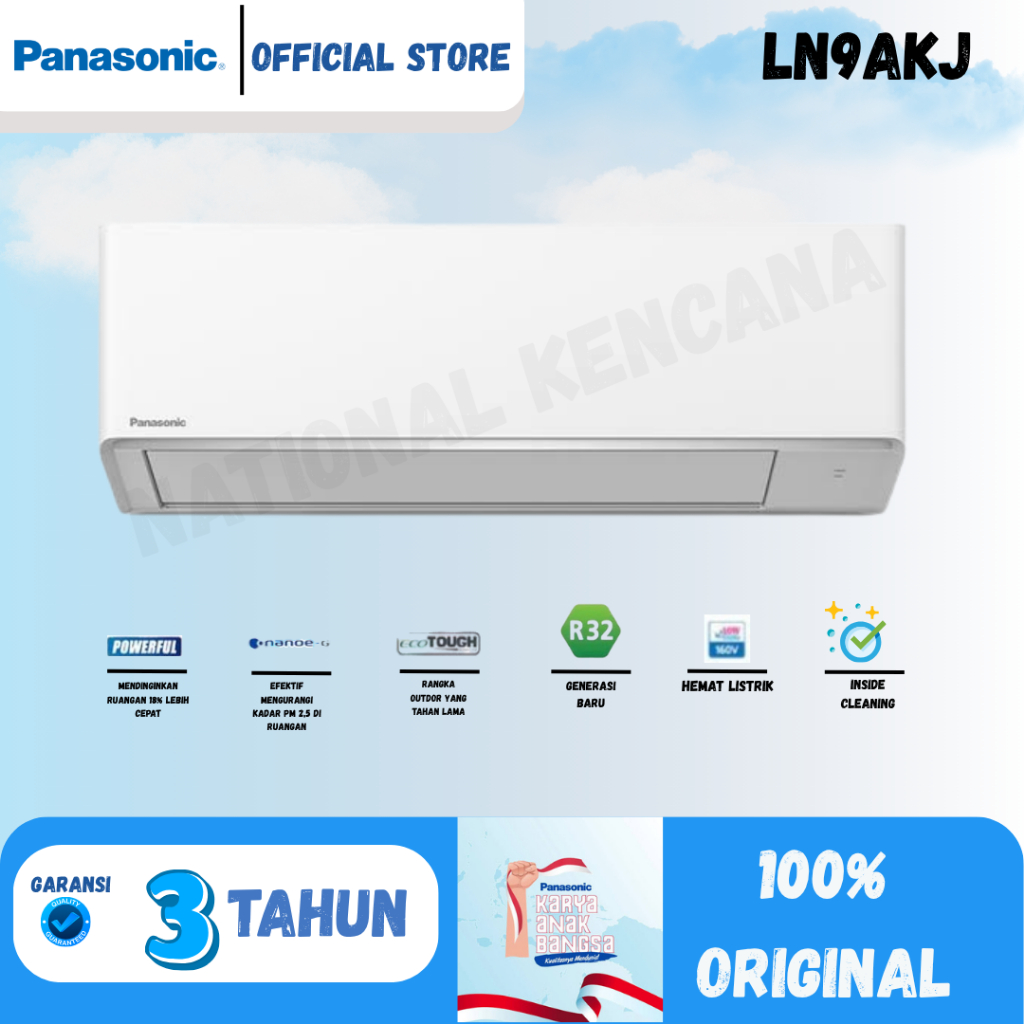 AC Panasonic 1 PK LN9AKJ - Low Watt & Hemat Listrik - R32 - Indoor + Outdoor Unit Pendingin