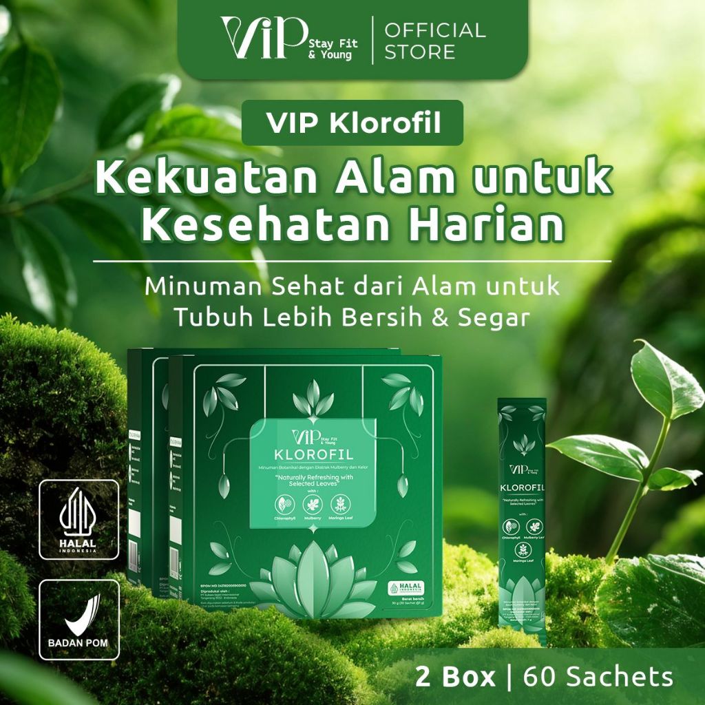 

VIP KLOROFIL 2 BOX (2x30sachet) | CHLOROFIL MULBERRY DAUN KELOR MORINGA | Suplemen Detox Tubuh