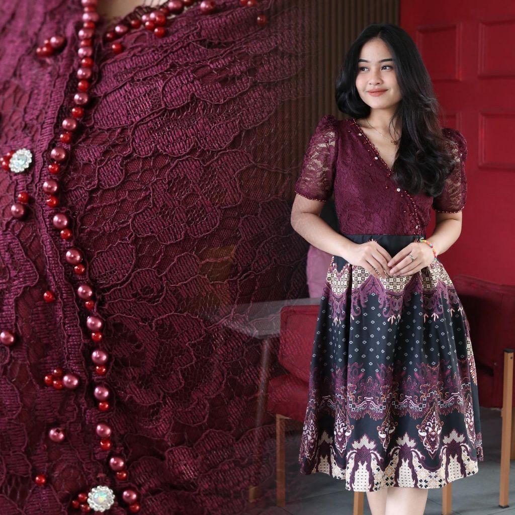 TERBARU – Dress Brukat Payet / Dress Natal Dress Modren / Dress Gereja / Dress Gaun Pesta / Dress  C