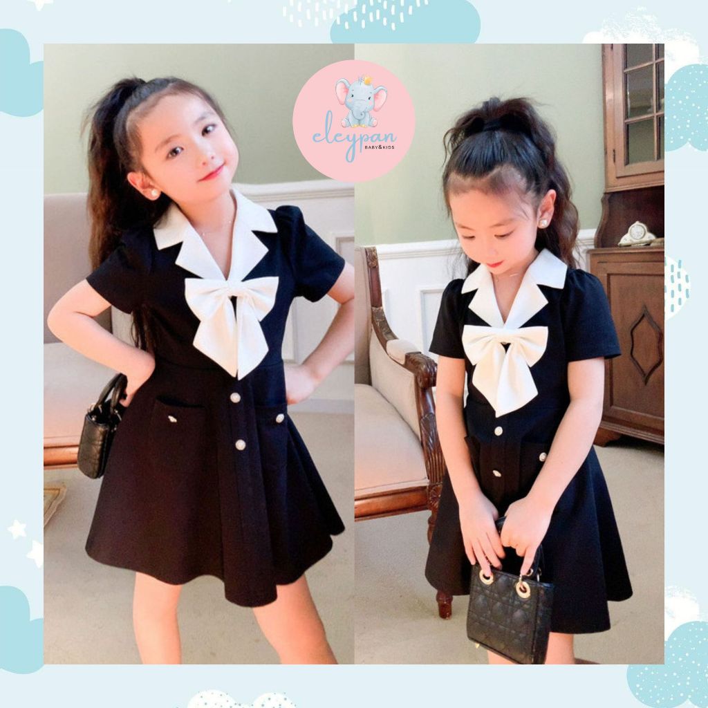 [eleypan.jkt] Dress Hitam Anak 2-7 Tahun Korea Style Fashion OOTD Outfit Anak Perempuan Baju Terusan