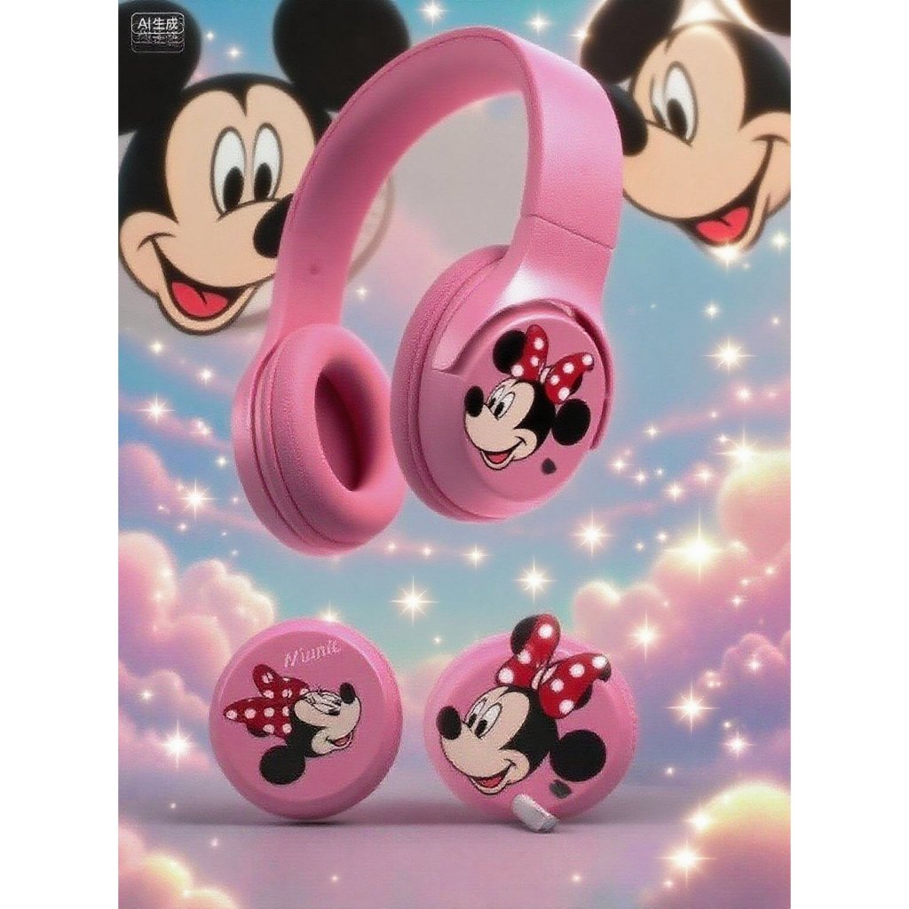 Headset Anak Bluetooth Disney Mickey - Earphone Nirkabel Karakter Lucu Pelindung